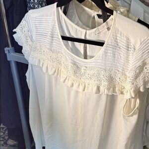 LOFT Women's Ivory Lace Accent Blouse